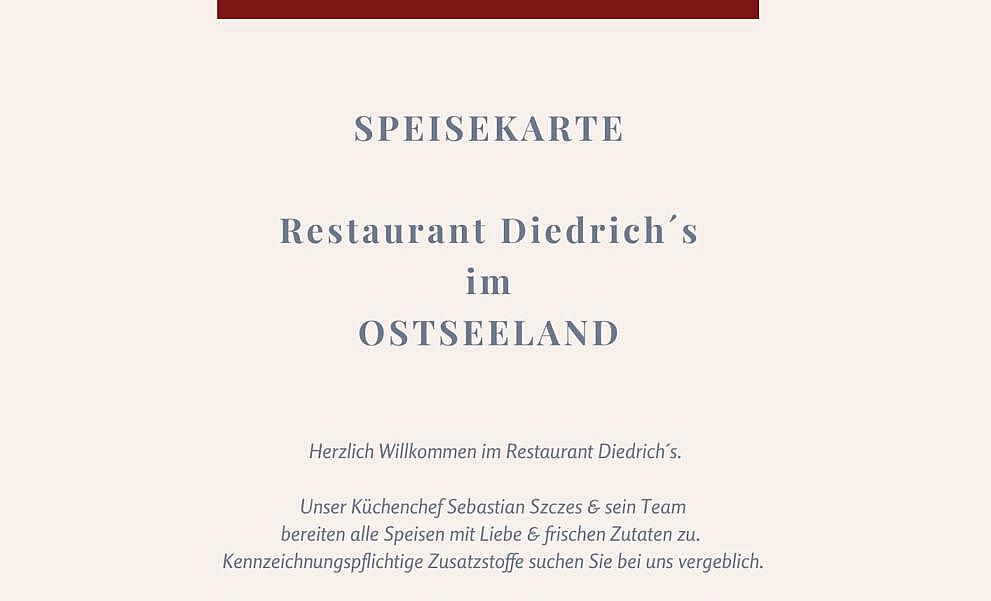 Speisekarte Restaurant Diedrichs im Ostseeland